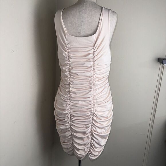 H&M Ruched Cream Peach Sleeveless Stretch Dress Size Large EUC - Picture 4 of 8